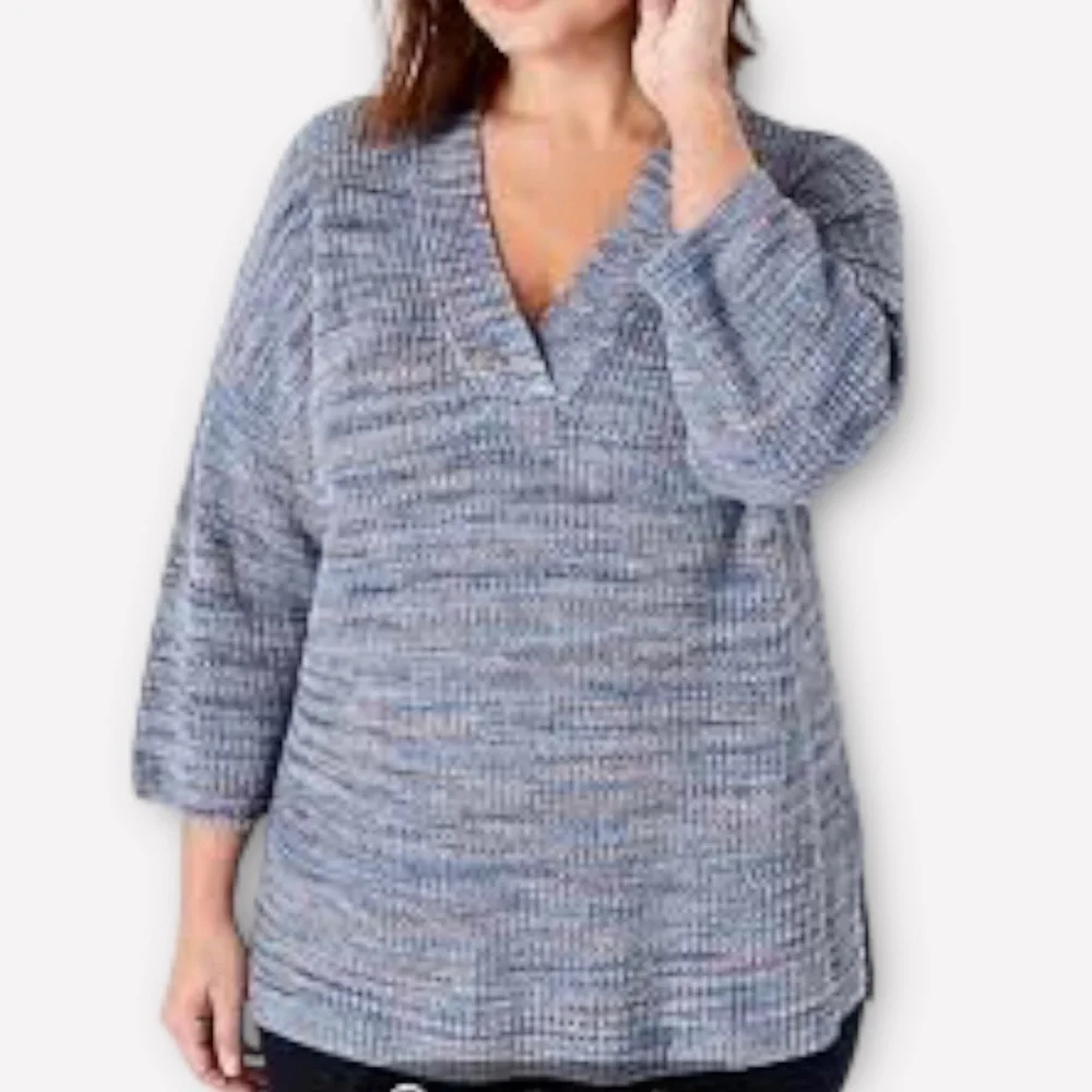 J. Jill Easy Dropped Shoulder V-Neck Cotton‎ Sweater Petite Blue and Pink NWT - Picture 4 of 16